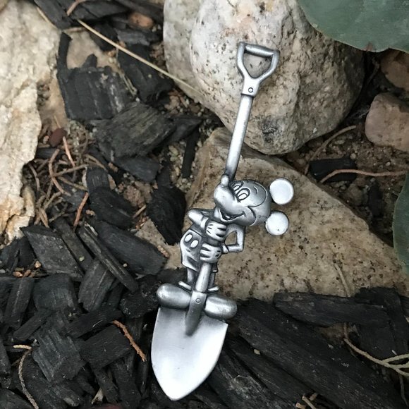 Mickey Mouse Holding  Shovel Pewter Spoon - Picture 1 of 4